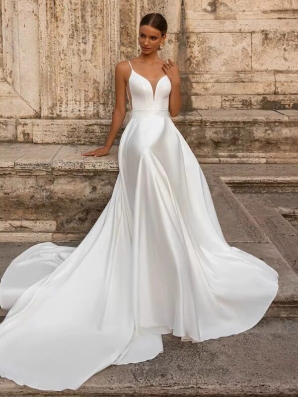 Elegant Wedding Dress For Woman Sweetheart-Neck A-Line Spaghetti Straps Open Back Bride Gown Train Vestidos De Novia Customized 3 Elegant Wedding Dress For Woman Sweetheart-Neck A-Line Spaghetti Straps Open Back Bride Gown Train Vestidos De Novia Customized - Obrázek 3