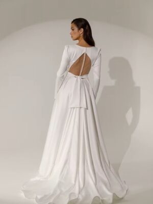 SoDigne A-line Elegant Wedding Dresses V-neck Full Sleeves Stain Bridal Dress Long Bridal Gown vestidos de novia 2025 Customized 6 S183a354cba34404995c7a622fed7c1b9m Cropped