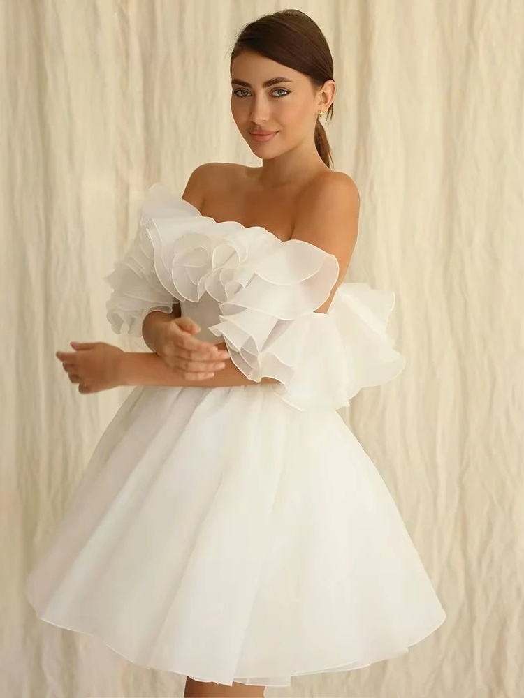 Customized Civil Short Boho Wedding Dresses Off The Shoulder Tiered Ruffles Puffy Mini Wedding Party Gowns For Bride Robes 2025 3 Customized Civil Short Boho Wedding Dresses Off The Shoulder Tiered Ruffles Puffy Mini Wedding Party Gowns For Bride Robes 2025 - Obrázek 3