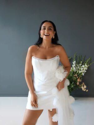 Simple Short Mermaid Wedding Dress Sexy Strapless Sleeveless Backless Dresses Pleat Tulle Flowers Illusion Mini Gowns Customized 7 S1f9b2fc271df4a88a3bd258c4d21d754G Cropped