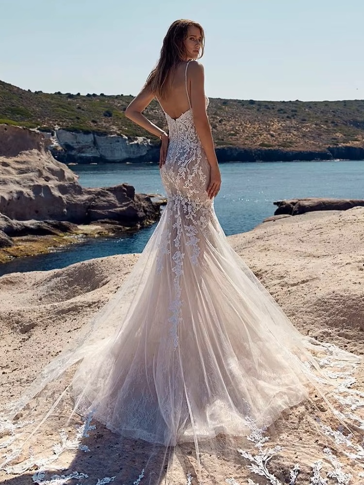 SoDigne Vintage Mermaid Wedding Dresses Sexy V-neck Lace Appliques Long Bride Dress Backless Wedding Gowns Vestido De Noiva 2 SoDigne Vintage Mermaid Wedding Dresses Sexy V-neck Lace Appliques Long Bride Dress Backless Wedding Gowns Vestido De Noiva - Obrázek 2