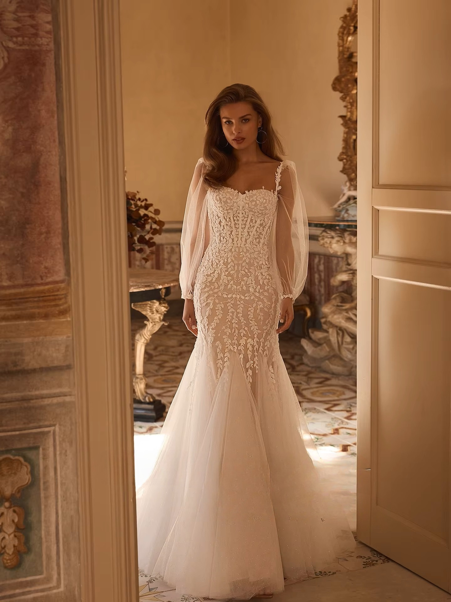 SoDigne Mermaid Tulle Appliques Bride Dresses Sweetheart Full Sleeves Wedding Dress Bridal Gowns vestidos de novia Customized 3 SoDigne Mermaid Tulle Appliques Bride Dresses Sweetheart Full Sleeves Wedding Dress Bridal Gowns vestidos de novia Customized - Obrázek 3