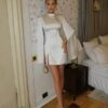 Simple Satin Mini Mermaid Wedding Dress For Women Sexy High Neck Long Sleeves 2025 Pleated Side Slit Ivory Short Gown Customized 7 S21dacaf72d1f4b7a8d5c35c4fef35195s Cropped