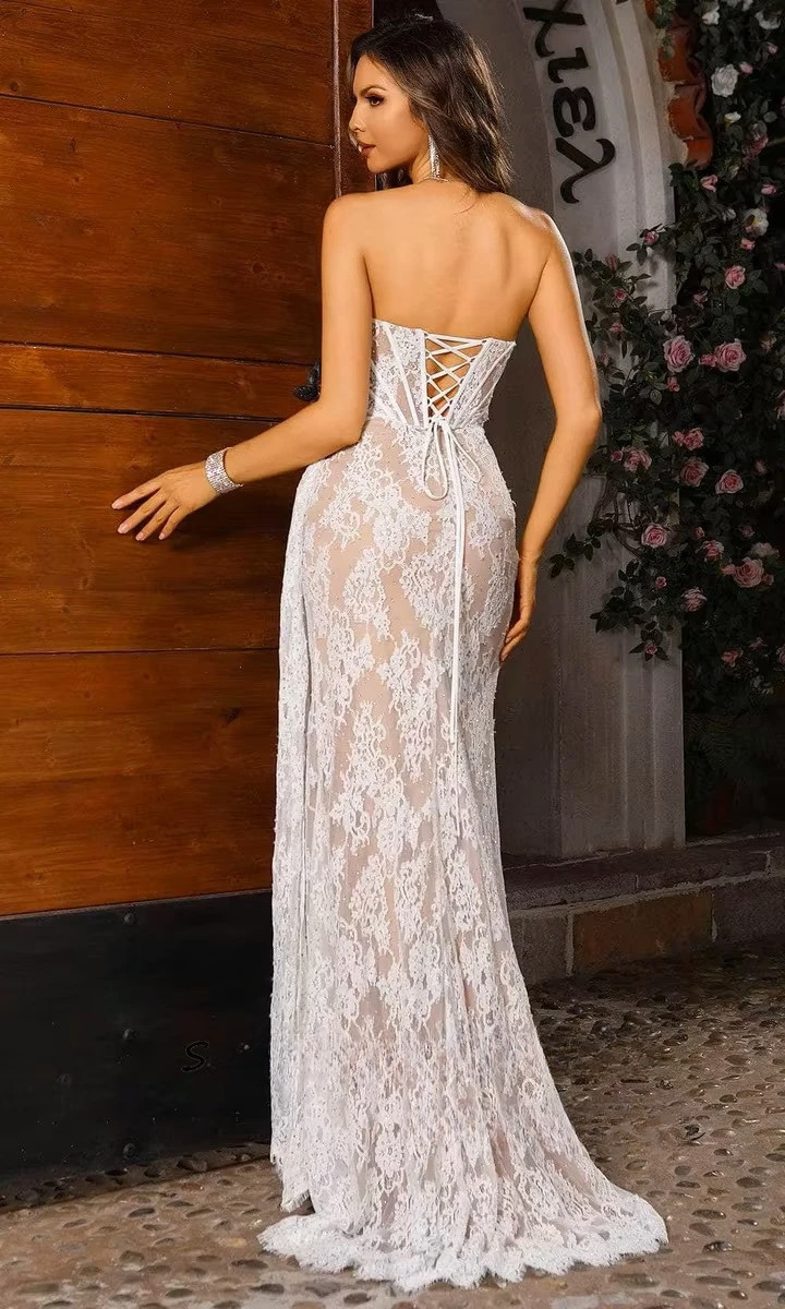 SoDigne Mermaid Long Lace Wedding Dresses Sleeveless Strapless Split Bride Dress Wedding Gown vestidos de novia Customized 2 SoDigne Mermaid Long Lace Wedding Dresses Sleeveless Strapless Split Bride Dress Wedding Gown vestidos de novia Customized - Obrázek 2