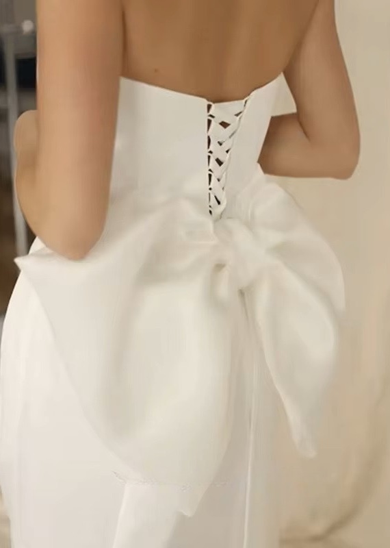 Simple Mini Short A-Line Wedding Dress Satin Sleeveless Strapless Bridal Sexy Backless With Bow Lace Up Gown 2025 Customized 2 Simple Mini Short A-Line  Wedding Dress Satin Sleeveless Strapless Bridal Sexy Backless With Bow  Lace Up Gown 2025 Customized - Obrázek 2