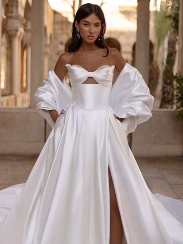 SoDigne A-line Simple Satin Wedding Dresses Sweetheart Sleeveless Bridal Dress Split Wedding Gown Robe De Mairee ﻿Customized - Obrázek 3