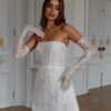 Simple A-Line Mini White Wedding Dress Sexy Strapless Formal Pleat Shiny Sequined Sleeveless Vintage Backless Short Customized 7 S249ea598561d4c97af8a3acf6901ee48C Cropped