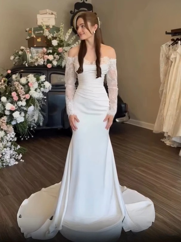 SoDigne Mermaid Satin/Lace Wedding Dresses Off Shoulder Long Sleeves Bridal Dress 2026 Bride Gown vestidos de novia Customized 3 SoDigne Mermaid Satin/Lace Wedding Dresses Off Shoulder Long Sleeves Bridal Dress 2026 Bride Gown vestidos de novia Customized - Obrázek 3