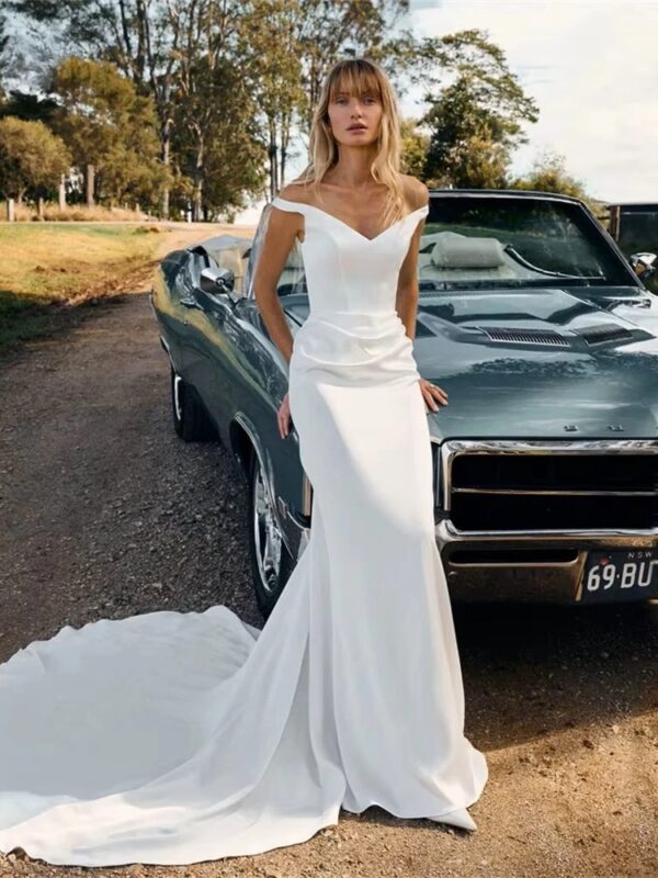 BIGDAY V-Neck Mermaid Wedding Dress 2025 Pleat Off The Shoulder Open Back Sweep Train Bridal Gown Vestidos De Noiva Customized - Obrázek 3