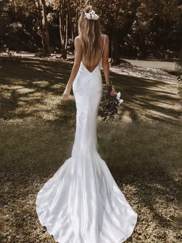 Modern V-Neck Wedding Dress 2025 Mermaid Spaghetti Straps Open Back Simple Sleeveless Bridal Gown Vestido De Noiva Customized - Obrázek 3
