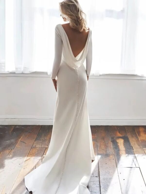 Long Sleeves Mermaid Back Cowl Wedding Dresses O-neck Beach Backless Bridal Party Gown Vestido De Novia Sweep Train Customized - Obrázek 4