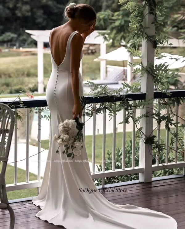 SoDigne Satin Simple Mermaid Wedding Dresses V-neck Sleeveless Elegant Bridal Dress Split Long Bride Gown vestidos de novia - Obrázek 2