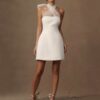 Simple Mini Mermaid Satin Wedding Dress Sexy Sleeveless Tulle Hatler Formal Pleat Open Back with Bow Boho Short Grown Customized 6 S367d05e44f134a4a8533d0bd5f704de8X Cropped