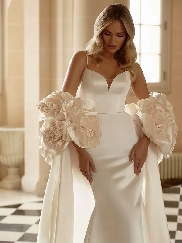 SoDigne Mermaid Satin Wedding Dresses Sweetheart Sleeveless with Shawl Bridal Dress Wedding Gown Robe De Mairee Customized 4 SoDigne Mermaid Satin Wedding Dresses Sweetheart  Sleeveless with Shawl Bridal Dress Wedding Gown Robe De Mairee Customized - Obrázek 4