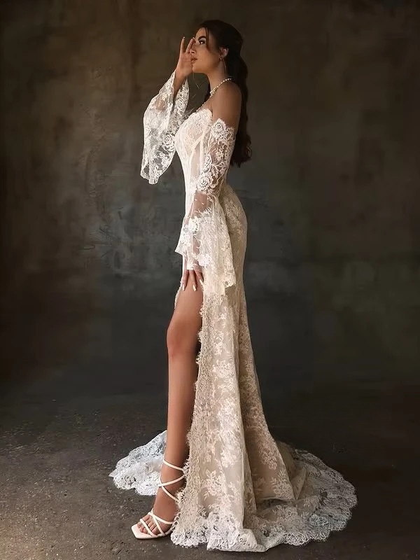 SoDigne Mermaid Lace Wedding Dresses Strapless Detachable Sleeves Bridal Dress Split Wedding Gown Robe De Mairee Customized 3 SoDigne Mermaid Lace Wedding Dresses Strapless Detachable Sleeves Bridal Dress Split Wedding Gown Robe De Mairee Customized - Obrázek 3
