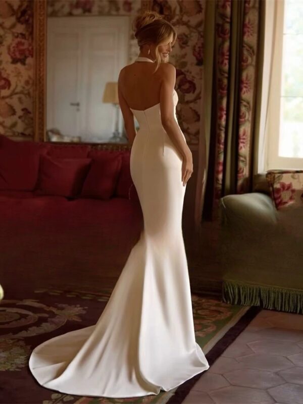 Modern Mermaid Wedding Dress Women 2025 Halter Pleat Side Split Open Back Sleeveless Bridal Gown Vestidos De Noiva Customized - Obrázek 2