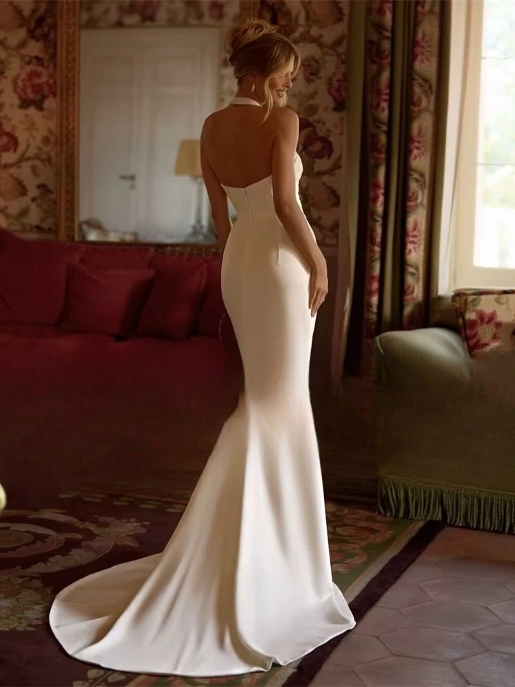 Modern Mermaid Wedding Dress Women 2025 Halter Pleat Side Split Open Back Sleeveless Bridal Gown Vestidos De Noiva Customized 2 Modern Mermaid Wedding Dress Women 2025 Halter Pleat Side Split Open Back Sleeveless Bridal Gown Vestidos De Noiva Customized - Obrázek 2