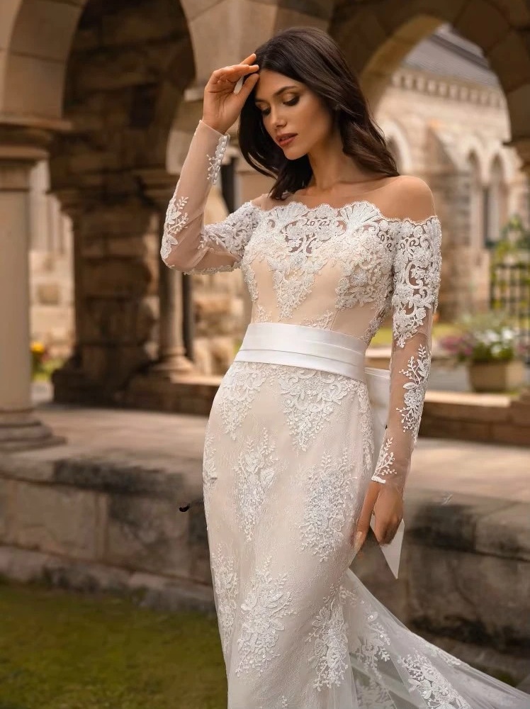 SoDigne Mermaid Long Wedding Dresses O-neck Full Sleeves Appliques Bridal Dress Bride Gown 2025 vestidos de novia Customized  3 SoDigne Mermaid Long Wedding Dresses O-neck Full Sleeves Appliques Bridal Dress Bride Gown 2025 vestidos de novia Customized  - Obrázek 3