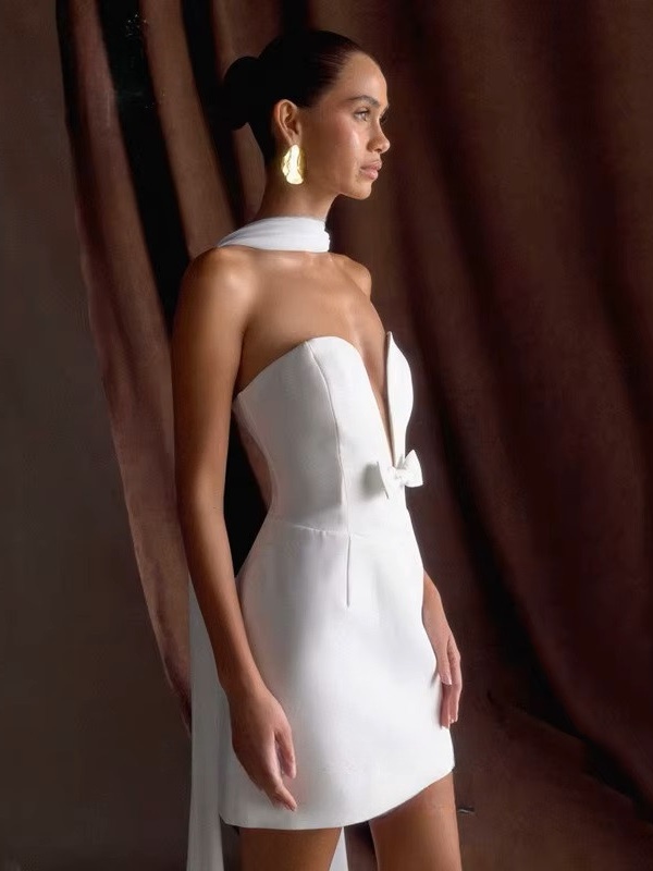 Classic Mini Wedding Dress For Women Sexy Deep V-Neck Pleat Bow Sleeveless Gown Backless with Zipper Short Dress Customized 2025 3 Classic Mini Wedding Dress For Women Sexy Deep V-Neck Pleat Bow Sleeveless Gown Backless with Zipper Short Dress Customized 2025 - Obrázek 3