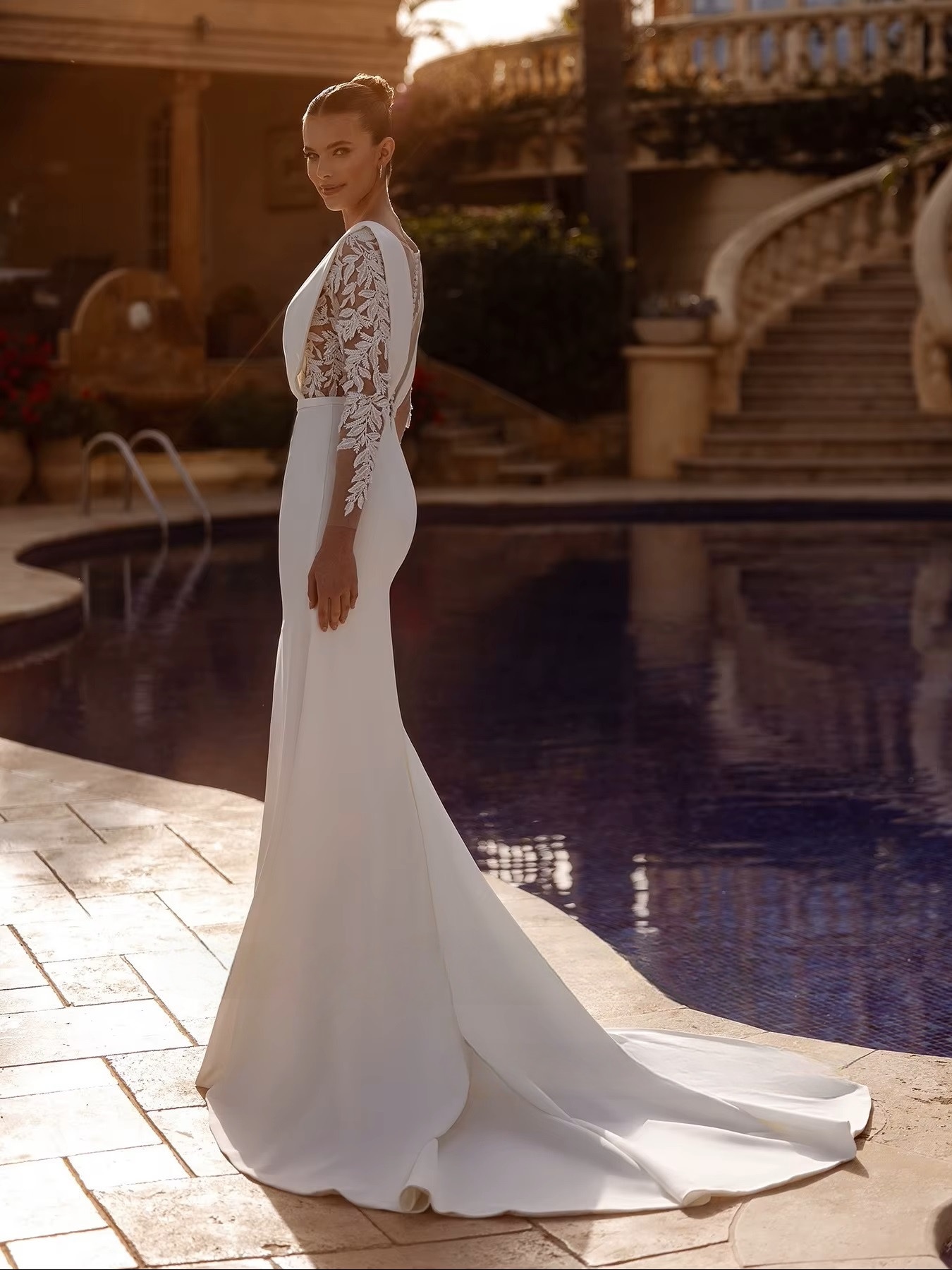 SoDigne Mermaid Satin Appliques Wedding Dresses Full Sleeves O-neck Bride Dress Wedding Gowns vestidos de novia Customized 3 SoDigne Mermaid Satin Appliques Wedding Dresses Full Sleeves O-neck Bride Dress Wedding Gowns vestidos de novia Customized - Obrázek 3