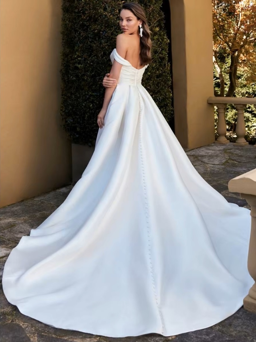 SoDigne Sexy Satin Off Shoulder Wedding Dresses With Side Split Sweetheart A-Line White/Ivory Bridal Gowns vestidos de novia 2 SoDigne Sexy Satin Off Shoulder Wedding Dresses With Side Split Sweetheart A-Line White/Ivory Bridal Gowns vestidos de novia - Obrázek 2