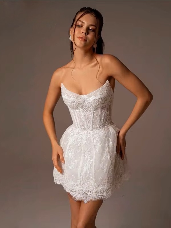 Vintage A-Line Lace Appliques Mini Wedding Dress For Women Simple High Neck Illusion Long Sleeves Gown Short Dress Customized 4 Vintage A-Line Lace Appliques Mini Wedding Dress For Women Simple High Neck Illusion Long Sleeves Gown Short Dress Customized - Obrázek 4