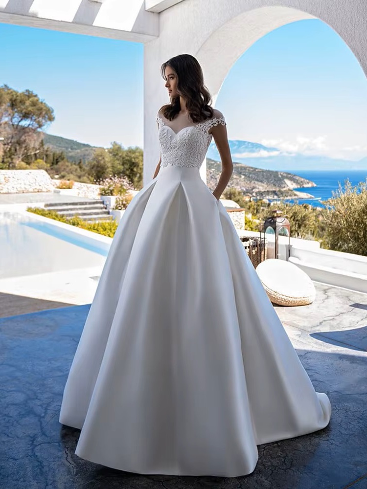 SoDigne Elegant Princess Wedding Dresses With Jacket Satin Scoop Lace Wedding Bridal Gowns Customized Wedding Party Gown 1 SoDigne Elegant Princess Wedding Dresses With Jacket Satin Scoop Lace Wedding Bridal Gowns Customized Wedding Party Gown