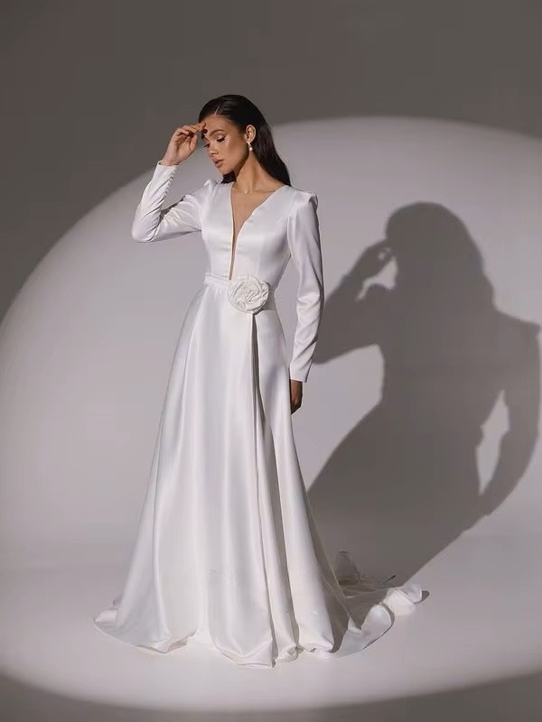 SoDigne A-line Elegant Wedding Dresses V-neck Full Sleeves Stain Bridal Dress Long Bridal Gown vestidos de novia 2025 Customized 2 SoDigne A-line Elegant Wedding Dresses V-neck Full Sleeves Stain Bridal Dress Long Bridal Gown vestidos de novia 2025 Customized - Obrázek 2