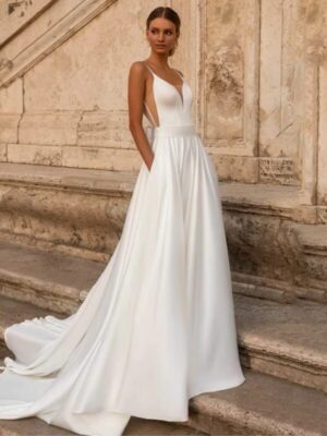 Elegant Wedding Dress For Woman Sweetheart-Neck A-Line Spaghetti Straps Open Back Bride Gown Train Vestidos De Novia Customized