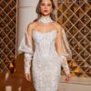 Luxury Mermaid Mini Lace Appliques Wedding Dress Detachable Long Train Pleated High Neck Sexy Open Back With Button Customized 9 S53960f86704747ab8efafaa230702d7bp Cropped