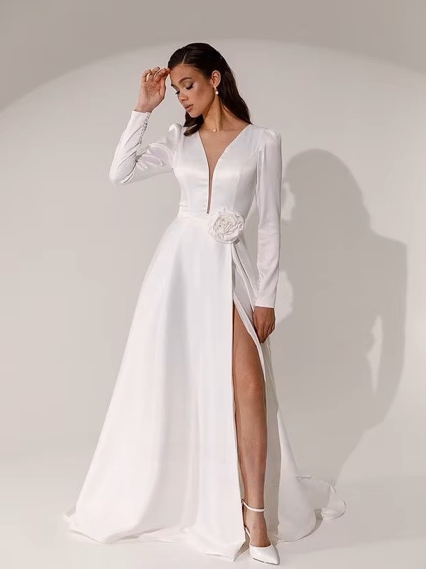 SoDigne A-line Elegant Wedding Dresses V-neck Full Sleeves Stain Bridal Dress Long Bridal Gown vestidos de novia 2025 Customized 4 SoDigne A-line Elegant Wedding Dresses V-neck Full Sleeves Stain Bridal Dress Long Bridal Gown vestidos de novia 2025 Customized - Obrázek 4