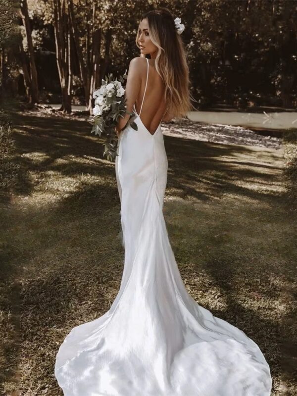 Modern V-Neck Wedding Dress 2025 Mermaid Spaghetti Straps Open Back Simple Sleeveless Bridal Gown Vestido De Noiva Customized - Obrázek 2