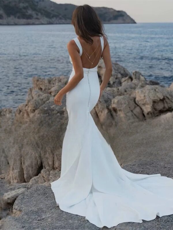 Classic Mermaid Wedding Dress 2025 O-Neck Sleeveless Open Back Spaghetti Straps Bridal Gown Train Vestido De Noiva Customized - Obrázek 2