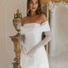 Simple A-Line Mini Wedding Dresses Elegant Long Sleeves Pleat Pearls Strapless Sexy Backless with Lace Up Short Gowns Customized 9 S602a6d18a3f842818353bbc03ed86429U1 Cropped