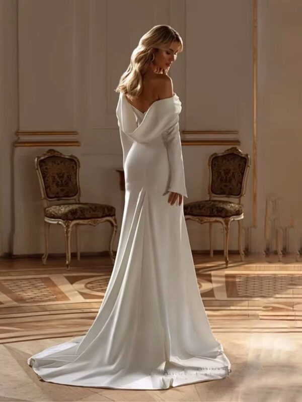 Modern Long Sleeves Mermaid Wedding Dress 2025 Off The Shoulder Pleat Open Back Train Bridal Gown Vestido De Noiva Customized - Obrázek 2