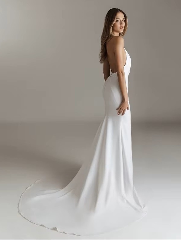 SoDigne Mermaid Satin Simple Wedding Dresses Halter Sleeveless Bridal Dress Elegant Wedding Gown Robe De Mairee Customized 2 SoDigne Mermaid Satin Simple Wedding Dresses Halter Sleeveless Bridal Dress Elegant Wedding Gown Robe De Mairee Customized - Obrázek 2