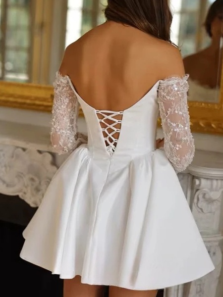 Simple Mini Lace Wedding Dress Vintage Strapless Formal Pleat Off Shoulder Sequined Ball Gowns Sexy Backless Lace Up Customized 2 Simple Mini Lace Wedding Dress Vintage Strapless Formal Pleat Off Shoulder Sequined Ball Gowns Sexy Backless Lace Up Customized - Obrázek 2