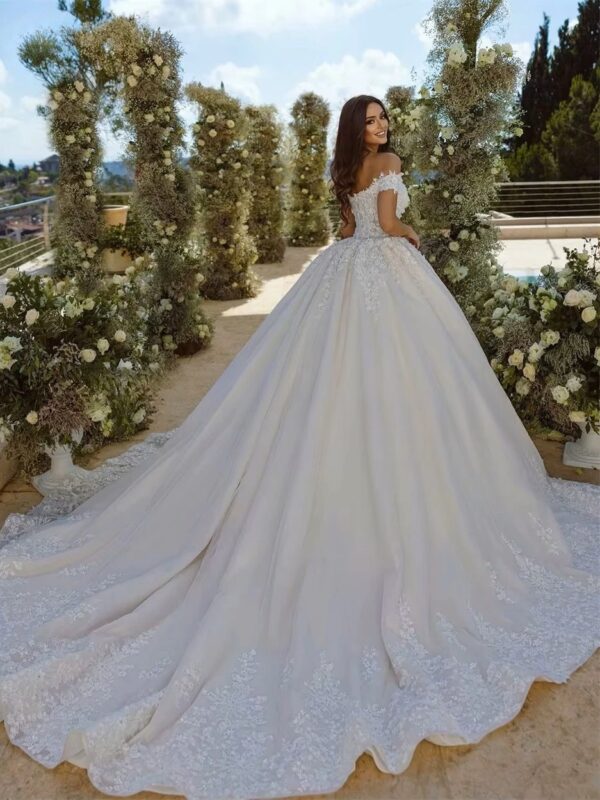 LORIE Vintage Glitter Lace Wedding Dresses Off Shoulder Applique A-Line VNeck Bridal Gown Backless Princess BrideGown Customized - Obrázek 2