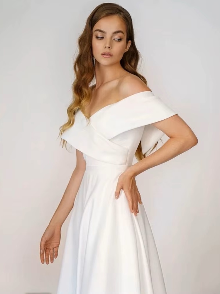 SoDigne Beach Satin Wedding Dresses Off Shoulder Simple Bridal Gowns A Line Wedding Gowns Robe De Mariee Customized 4 SoDigne Beach Satin Wedding Dresses Off Shoulder Simple Bridal Gowns A Line Wedding Gowns Robe De Mariee Customized - Obrázek 4