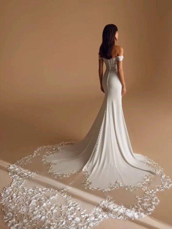 SoDigne Mermaid Off Shoulder Wedding Dresses Full Sleeves Lace Appliques Bridal Dress Soft Satin Bride Gown vestidos de novia ﻿ - Obrázek 2