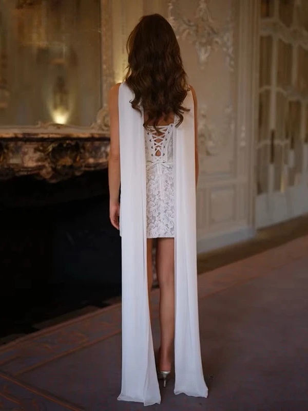 Vintage Mermaid Lace Appliques Mini Wedding Dress Simple Strapless Pleat Spaghetti Straps Sexy Backless Lace Up Gowns Customized 2 Vintage Mermaid Lace Appliques Mini Wedding Dress Simple Strapless Pleat Spaghetti Straps Sexy Backless Lace Up Gowns Customized - Obrázek 2