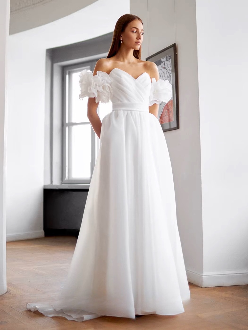 SoDigne A-line Organza Wedding Dresses Sweetheart Short Sleeves Bridal Dress Long Wedding Gown Robe De Mairee Customized  2 SoDigne A-line Organza Wedding Dresses Sweetheart Short Sleeves Bridal Dress Long Wedding Gown Robe De Mairee Customized  - Obrázek 2