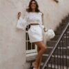 Boho Mini 2 Piece Wedding Dress Sexy Open Back O-Neck Bride Dress Beach Long Sleeves Pleat 3D Flower Lace Satin Gowns Customized 5 S70c4a12597114e98a8fad0ec985f30edw Cropped