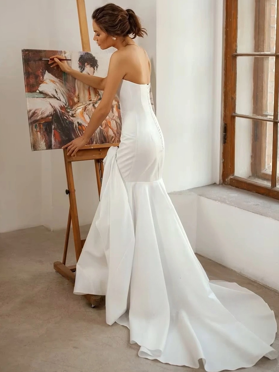 SoDigne Mermaid Satin Wedding Dress Strapless Sleeveless Bride Dresses Women Long Bridal Gowns vestidos de novia Customized 2 SoDigne Mermaid Satin Wedding Dress Strapless Sleeveless Bride Dresses Women Long Bridal Gowns vestidos de novia Customized - Obrázek 2