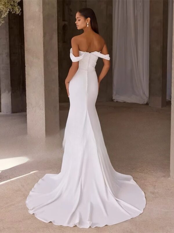 BIGDAY Long Sleeve Off The Shoulder Strapless Pleat Wedding Dress Open Back Sweep Train  Bridal Gown Vestido De Noiva Customized - Obrázek 2