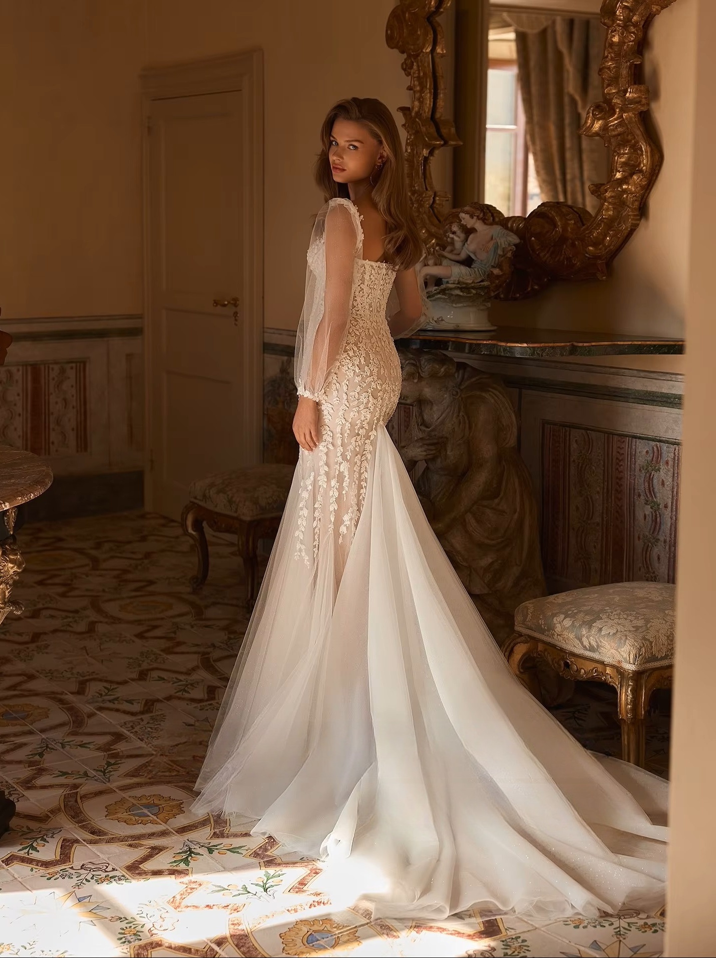 SoDigne Mermaid Tulle Appliques Bride Dresses Sweetheart Full Sleeves Wedding Dress Bridal Gowns vestidos de novia Customized 2 SoDigne Mermaid Tulle Appliques Bride Dresses Sweetheart Full Sleeves Wedding Dress Bridal Gowns vestidos de novia Customized - Obrázek 2