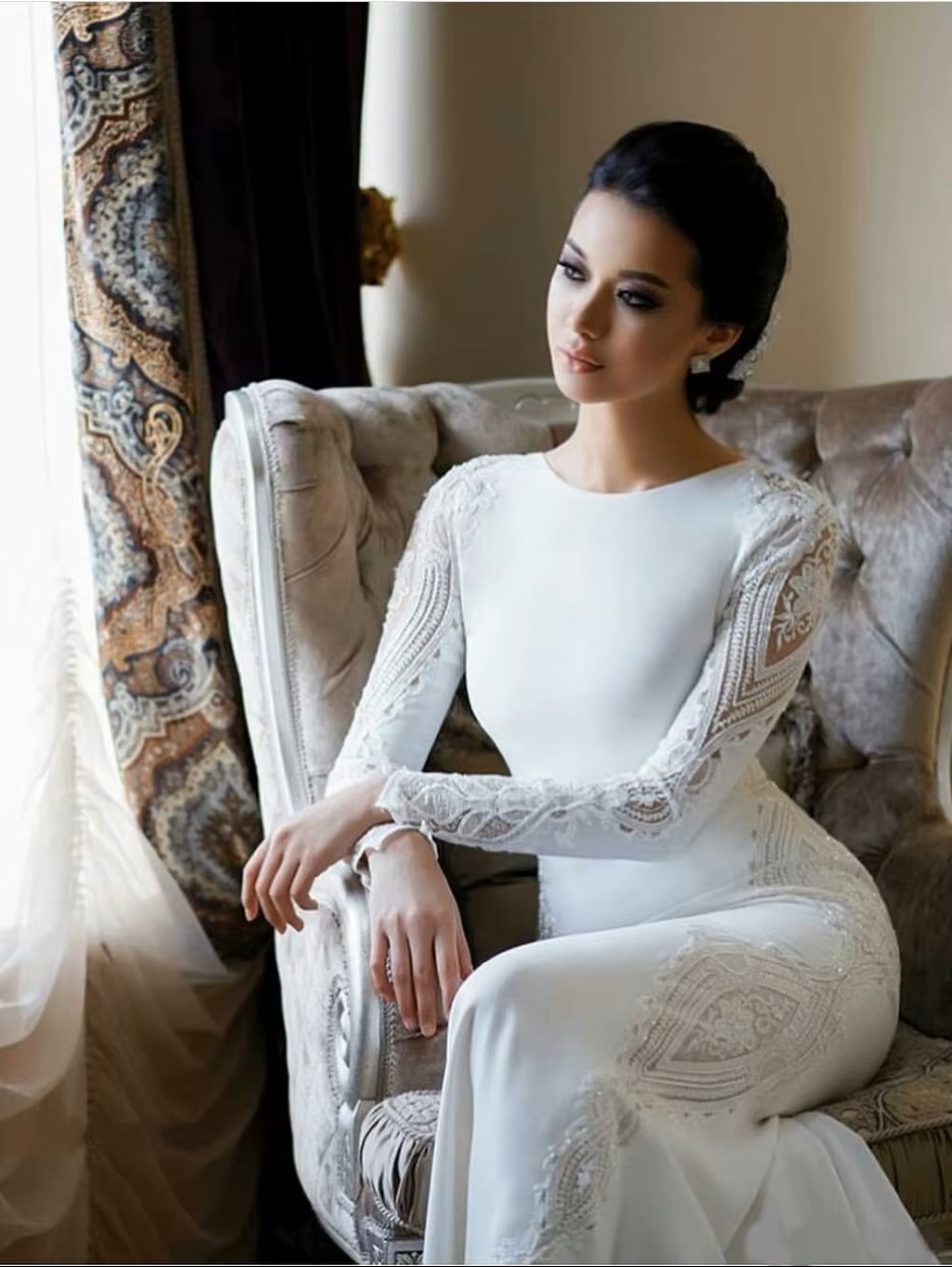 SoDigne Muslim Mermaid Satin Lace Wedding Dresses For Women 2023 Long Sleeves Arabic Bridal Dress Elegant Bride Gown Customized 2 SoDigne Muslim Mermaid Satin Lace Wedding Dresses For Women 2023 Long Sleeves Arabic Bridal Dress Elegant Bride Gown Customized - Obrázek 2