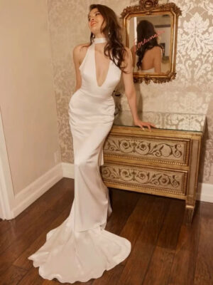 SoDigne Mermaid Simple Satin Wedding Dresses Halter Sleeveless Bridal Dress Long Bride Gown vestidos de novia Customized 7 S7c93f188d8344d5ca8e7e1875b022a22Q