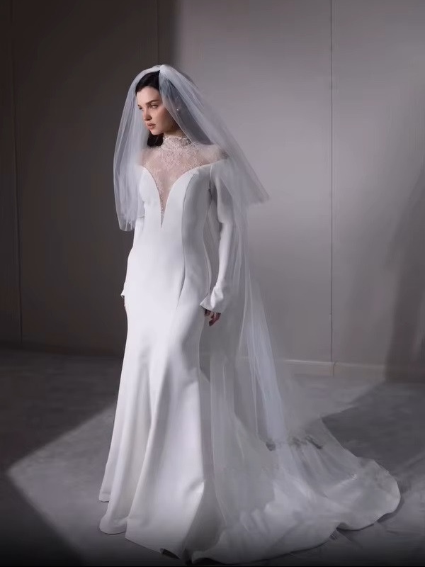 SoDigne Mermaid Lace/Satin Bride Dresses High Neck Full Sleeves Wedding Dress Long Bridal Gowns vestidos de novia Customized 4 SoDigne Mermaid Lace/Satin Bride Dresses High Neck Full Sleeves Wedding Dress Long Bridal Gowns vestidos de novia Customized - Obrázek 4