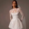 Vintage A-Line Lace Appliques Mini Wedding Dress For Women Simple High Neck Illusion Long Sleeves Gown Short Dress Customized 9 S7f8439000f744e69878be6d640444806F Cropped